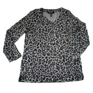 Ellen Tracy Leopard Print Sweater With Pockets Medium